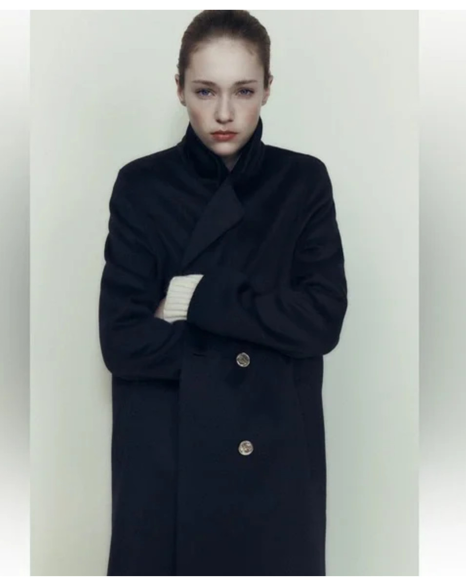 Zara DOUBLE-FACED WOOL COAT Navy Blue DOUBLE-BREASTED XS BNWT
