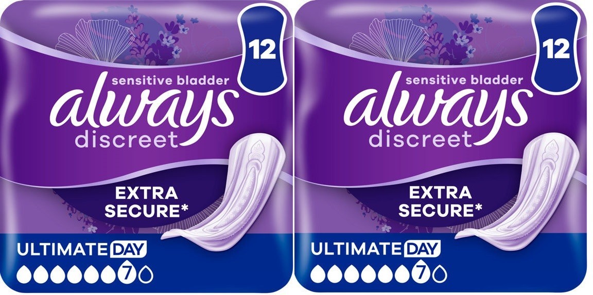 Always Discreet Incontinence Pads Women, Ultimate Day Extra Secure Pads 24Pack