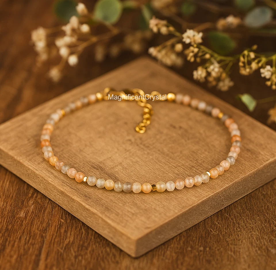 2mm Sunstone Bracelet Minimalist Golden Bead Jewelry Healing Women Reiki Gifts - Image 2 of 4