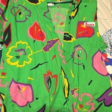 Original Jams by Surf Line Hawaii Vintage Green Abstract Floral Print Short Slee