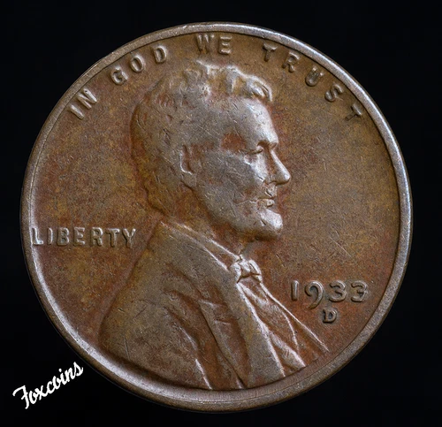 🇺🇸  1933-D Lincoln Wheat Cent Penny EF Details.  Actual Coin Pictured