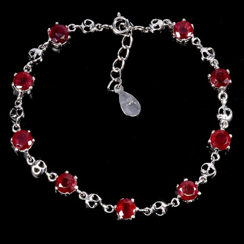 925 Sterling Silver Bracelet Round Ruby 5mm Natural Gemstone Jewelry 7inches