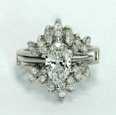 Labor Erstellt Marquise Diamantring Schutz Bei Wrap 14K Weiß Vergoldetem Silber