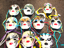 Hand Painted Mardi Gras Style Ceramic Masks for Wall Decor Set of 10