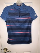 FILA Sport Boys Live in Motion Blue/Multi Striped Polo Shirt Medium (10-12) Golf
