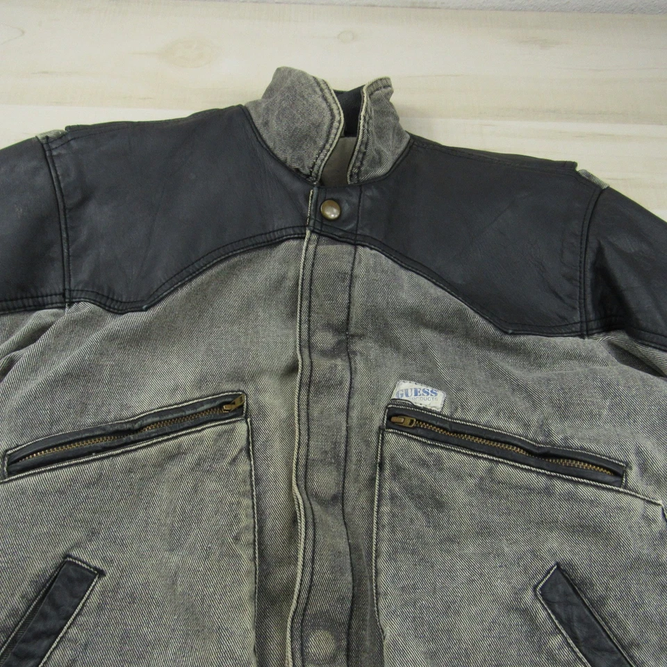Vintage Guess Jacket Mens Small Gray Black Denim George Marciano Marty McFly - Image 2 of 4