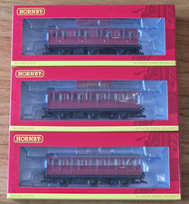 3x Hornby - 6 Wheel Coaches  - R40123 R40124 R40124A - BR Crimson - with lights