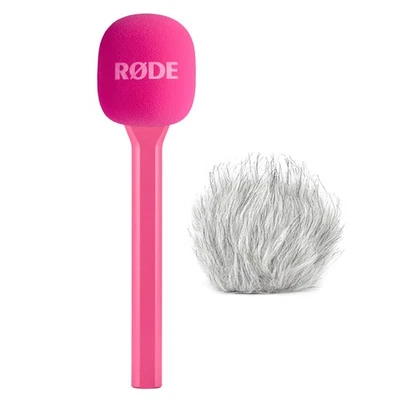 Rode Interview GO Handadapter für Wireless Sendemodule Pink mit Fell-Windschutz - Bild 1 von 4