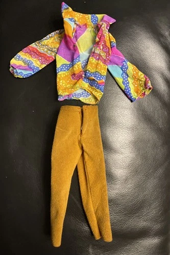 VINTAGE BARBIE CLOTHES - KEN THE SUEDE Scene Pants & bright 70’s pattern shirt