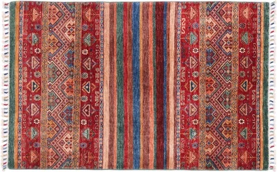 Afghan Ziegler Khorjin Teppich 100x150 Handgeknüpft Rot Streifen Orient d - Bild 1 von 4