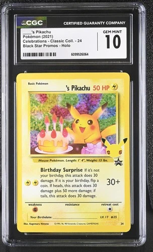 CGC 10 Birthday Pikachu 24 Celebrations Classic Collection Holo Pokemon Card