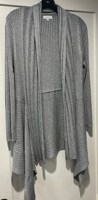 Joseph A Qu'est-ce que c'est silk? - Silver/Gray Long Cardigan Sweater - Sz M