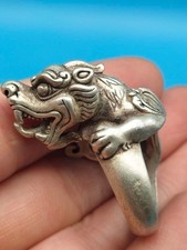 A Old Tibetan Silver Ring,Tibetan silver dragon head ring