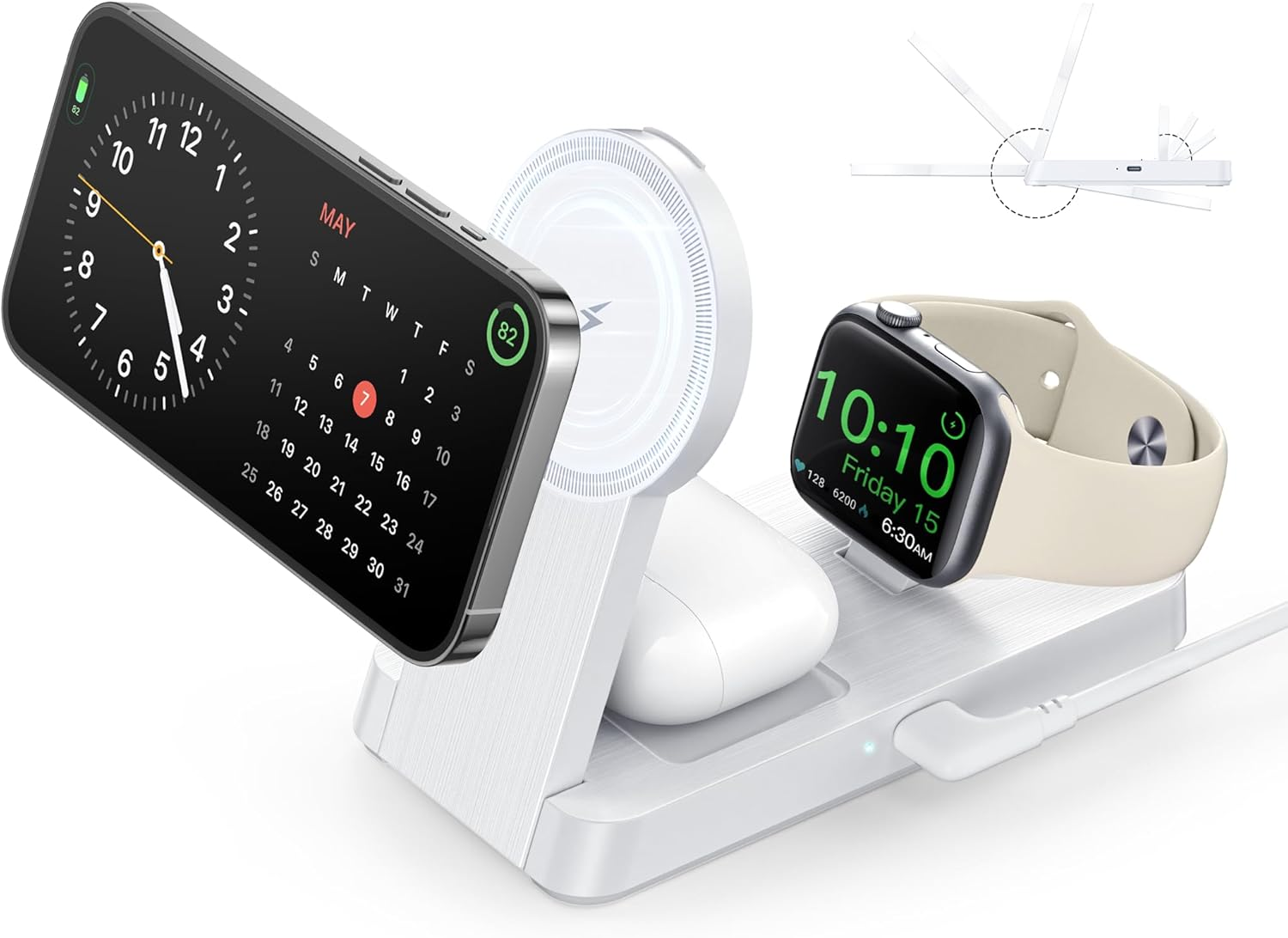 3 in 1 Magnetic Wireless for Iphone Charging Station: Foldable Portable Charger