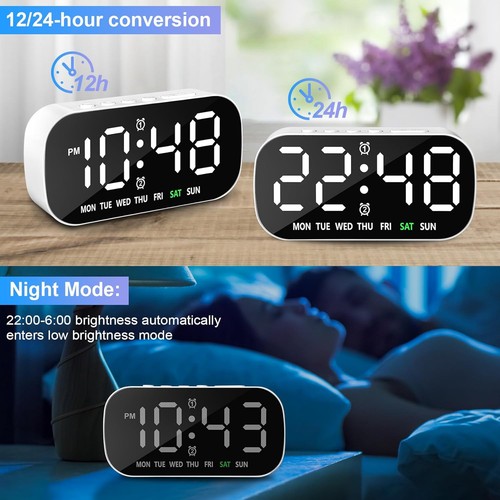 Small Digital Alarm Clocks for Bedrooms, 5 Levels Brightness Dual White - Picture 4 of 7