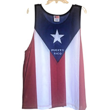Men's Large Puerto Rico Flag Tank Top Jersey Red White Blue Polyester Mesh