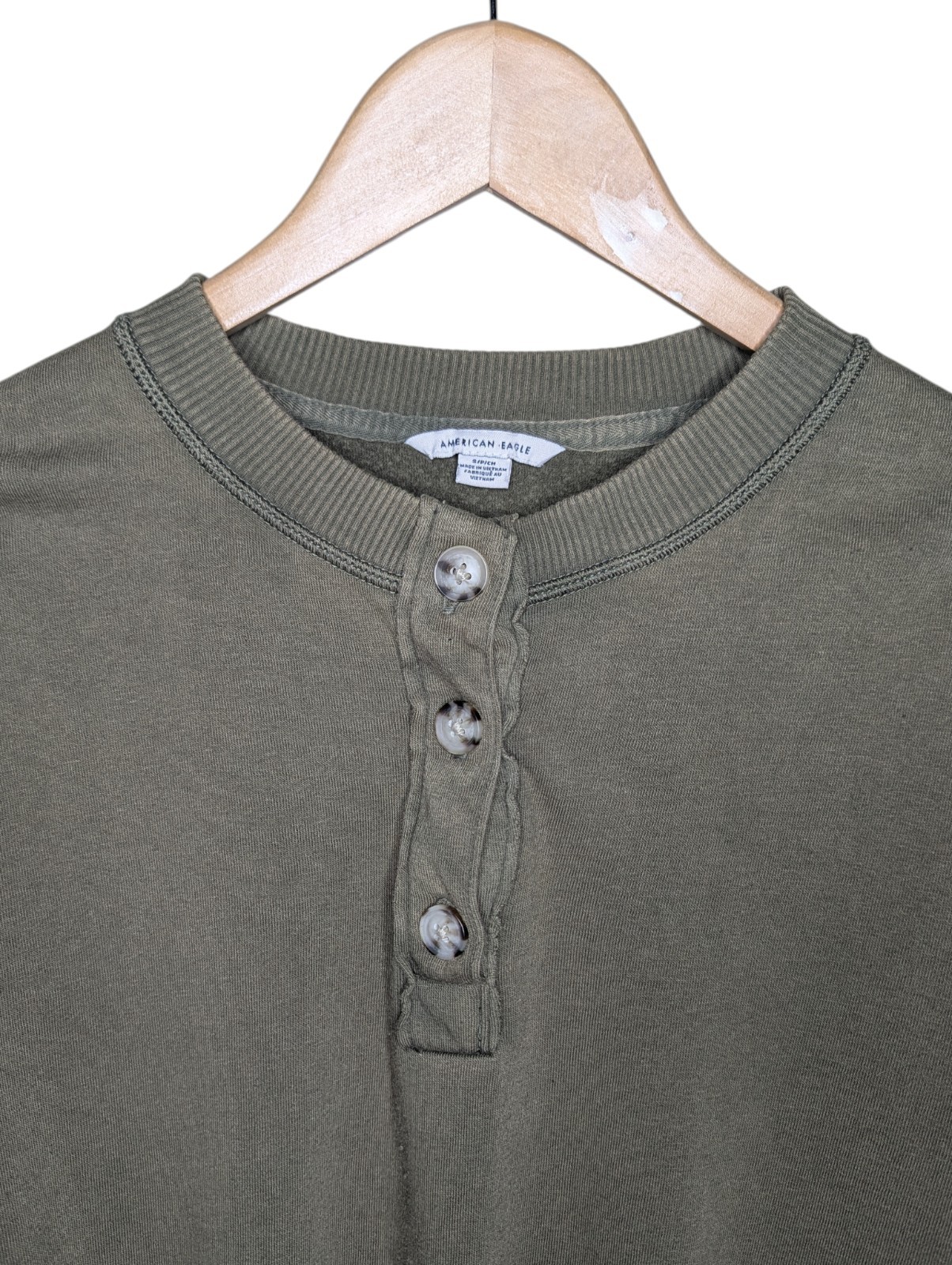 American Eagle Basic Olive Green Henley Fleece Pu… - image 4