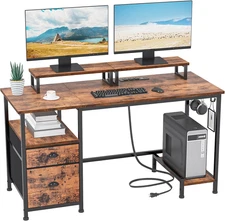 Furologee 47" Computer Desk with File Cabinet and Power Outlets, Home Office Des
