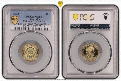 2023 AUSTRALIA 35th ANN $2 COIN SET LEST WE FORGET - MEMORIAL DOME PCGS MS65