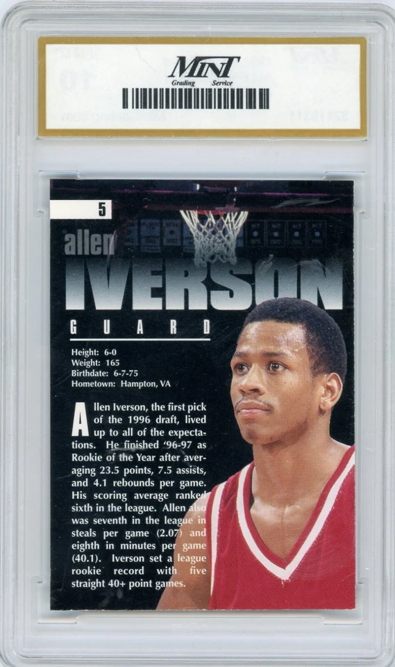 Allen Iverson 1996 Score Board Rookie #5 MGS 10 - Novato del Año Foto 2 de 2