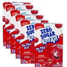 6 Boxes Kool-Aid Cherry Zero Sugar Drink Mix Singles To Go (36 Packets)
