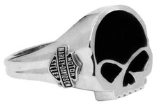 Harley-Davidson Men's Black Onyx Willie G Skull Ring, Sterling Silver HDR0458