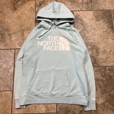 North Face Teal Mint White Hoodie Sweatshirt Large Women Big Logo Graphic Jacket