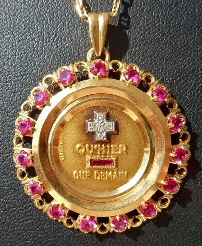 1.60 Ct Round Lab Created Ruby Vintage Love AUGIS Pendant 14K Yellow Gold Finish - Picture 3 of 6