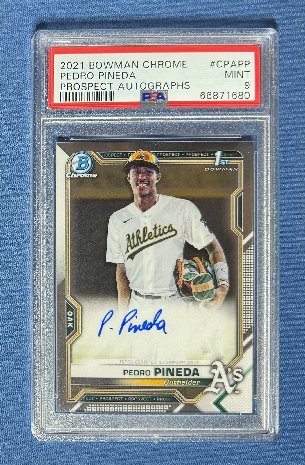 2021 Bowman Chrome Pedro Pineda Auto PSA 9 A's CPA-PP