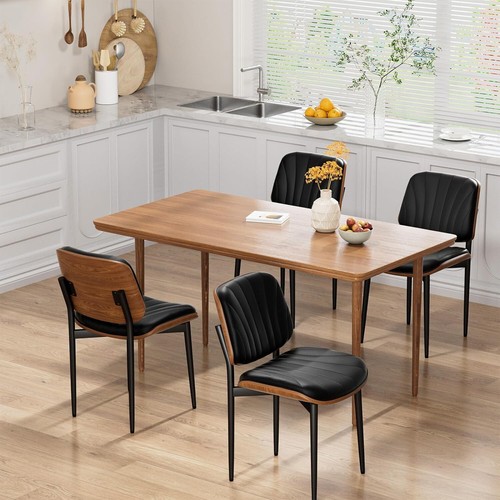 Dining Chairs Set of 2 Mid-Century Modern Upholstered PU Leather with Back Black - Picture 8 of 9