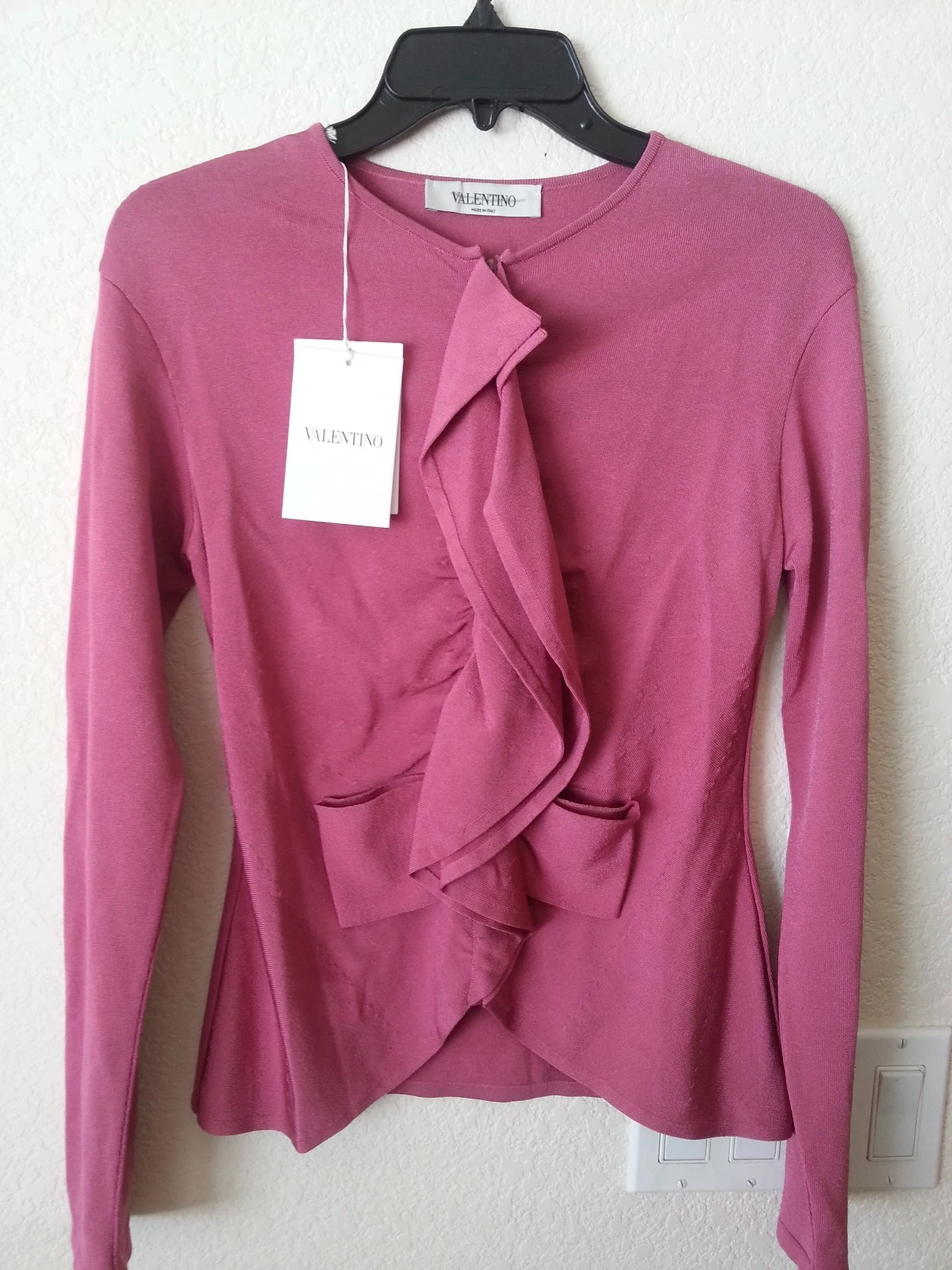 Valentino — NEW $ 2720 VALENTINO COUTURE CARDIGAN SWEATER DARK PINK TOP MADE IN ITALY SZ S