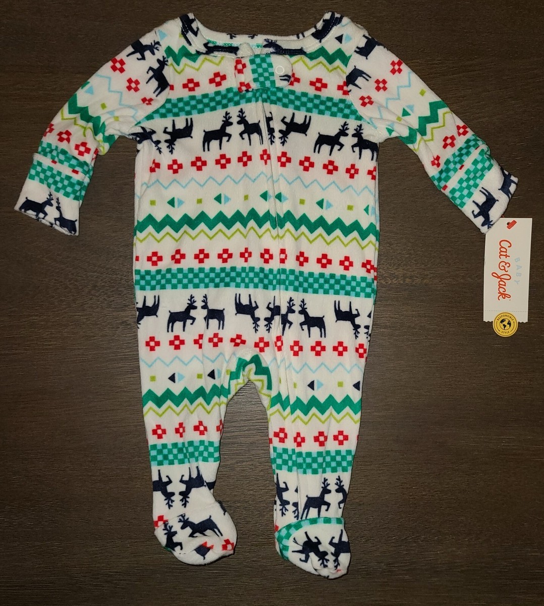 NEW INFANT BABY CAT & JACK FLEECE SLEEPER ONE PIECE PAJAMAS SIZE