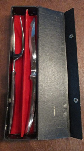 Vintage Heavy Carving Knife and Fork Stainless Steel Blades with Box - Picture 2 of 5