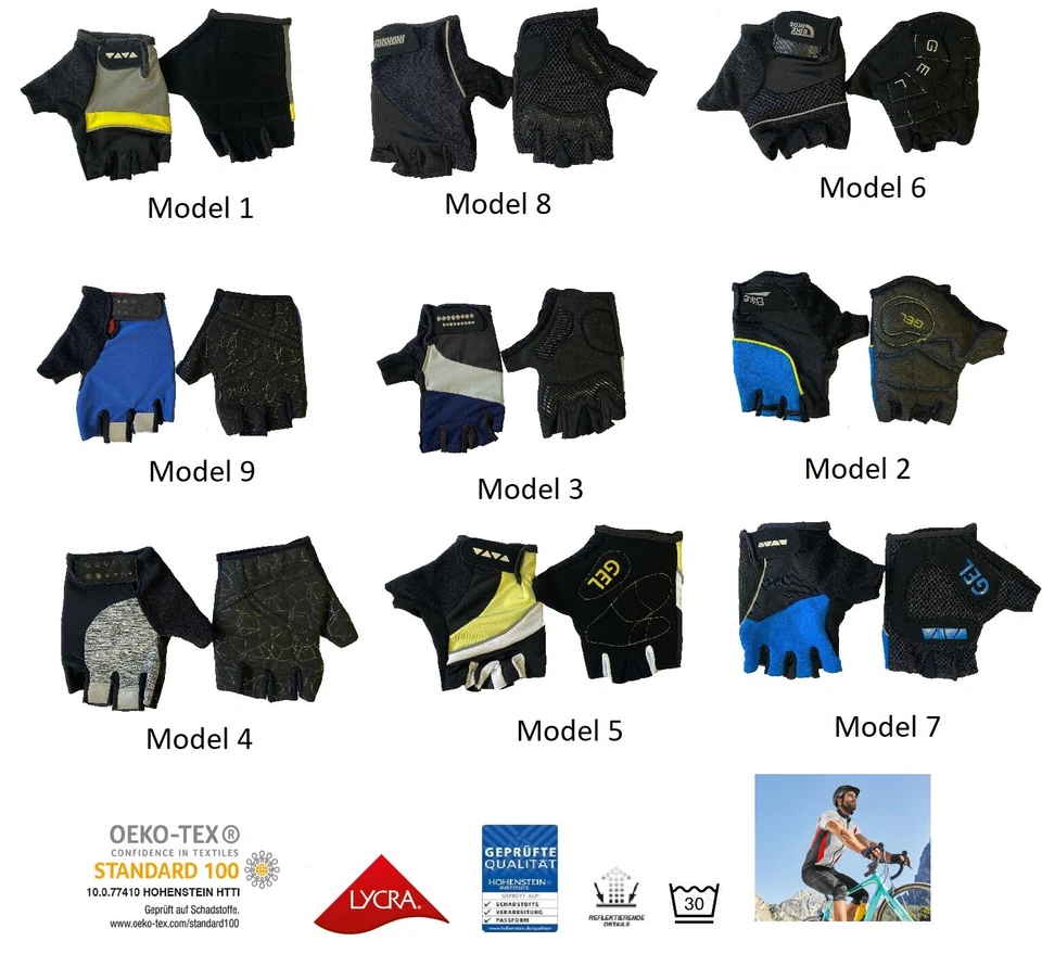 CRIVIT Herren Gel Fahrradhandschuhe Fahrrad Biker Gel Handschuhe Fingerlos Neu