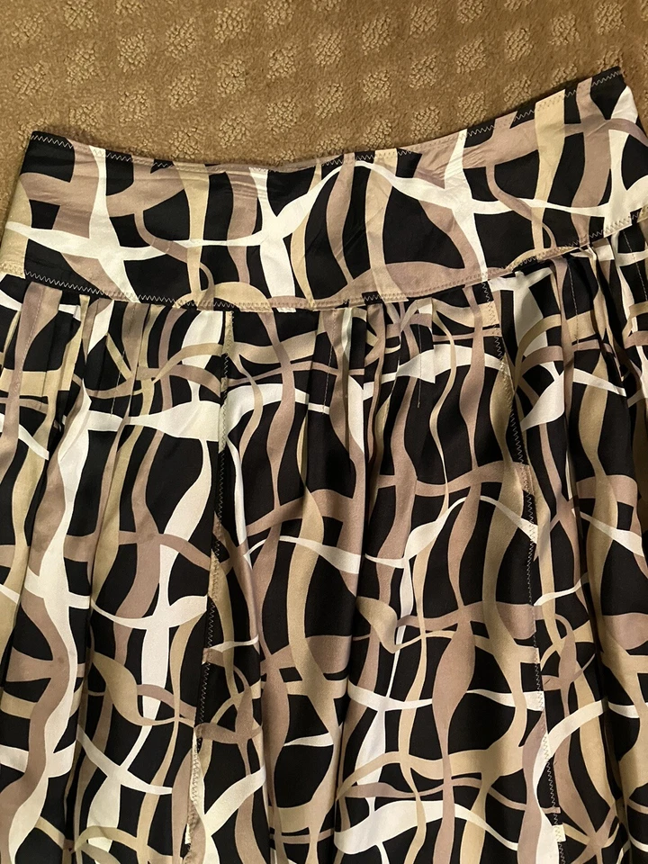 Falda Josephine Chaus Talla 6 Seda Línea A Forrada Negra Beige Taupe Estampado Geométrico Foto 2 de 4