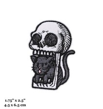 Skeleton Skull Head Cute Black Cat Kitten Embroidered Iron On Patch