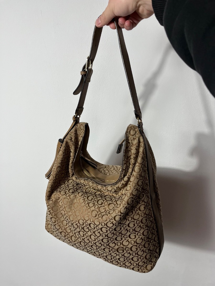 バッグ GUESS 00s Y2K Monogram Hobo Bag shoulder Y2K GUESS Monogram Hobo Bag – All-Over Logo, Adjustable Leather