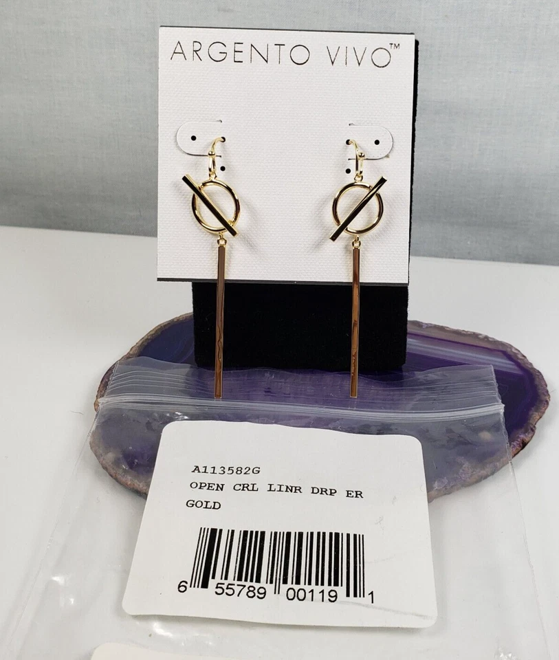 Pendientes Argento Vivo Línea Círculo Palo Gota Tono Dorado Foto 2 de 4