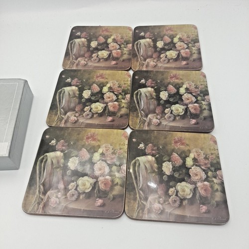 6 Pimpernel Portmerion Linen and Roses Square Coasters boxed - Picture 4 of 5