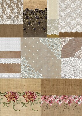 12 A4 Scrapbook Karten basteln Bastelpapier DSP Designpapier Spitze Sackleinen 