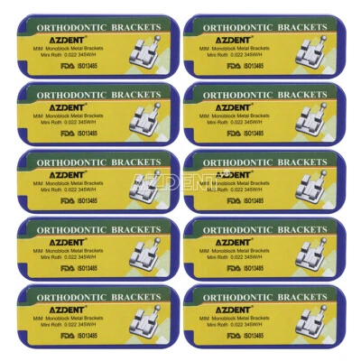 AZDENT Dental Orthodontic Monoblock Metal Brackets Braces Mini Roth / MBT 022 3-4-5Hook