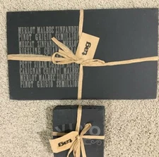 TAG Tag2u RECTANGULAR WINE SLATE CHEESE BOARD and VINO SLATE COASTERS Set/4-NWT 