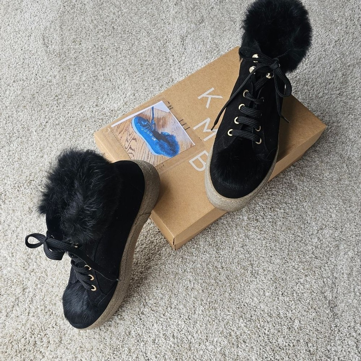 KMB High Top Fur Boots Sneakers Size 40 US 10 Black with tan soles