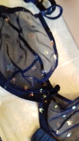 AGENT PROVOCATEUR RARE VINTAGE NAVY BLUE &GOLD STARS BRA 32D & MEDIUM THONG BNWT