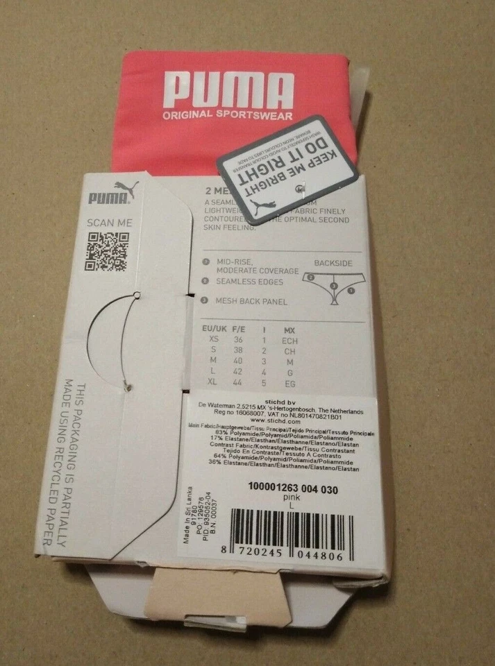 L (14) *2 Pack* Puma Women Sporty Mesh Brazilian Brief Mid Rise 100001263 - Pink
