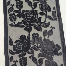 Cejon Burnout Velvet & Silk Chiffon Floral Scarf Black 60"x13"