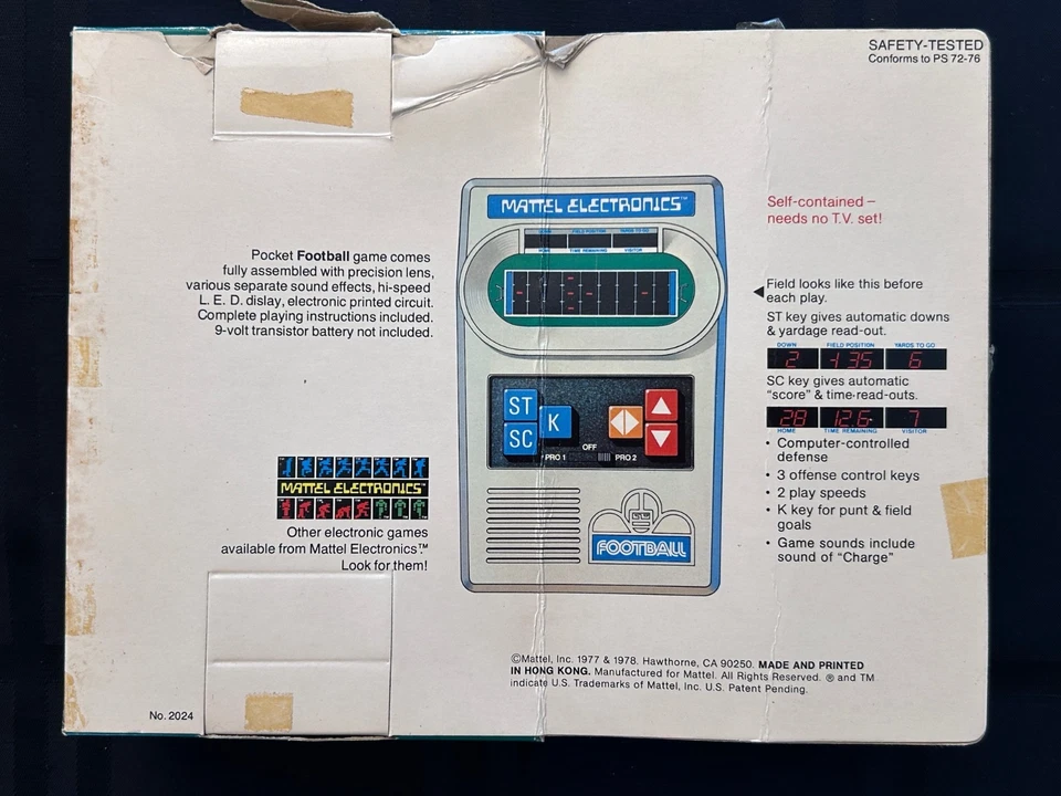 Juego de fútbol americano Mattel Electronics 1977 vintage con caja original. Probado y funciona Foto 3 de 4