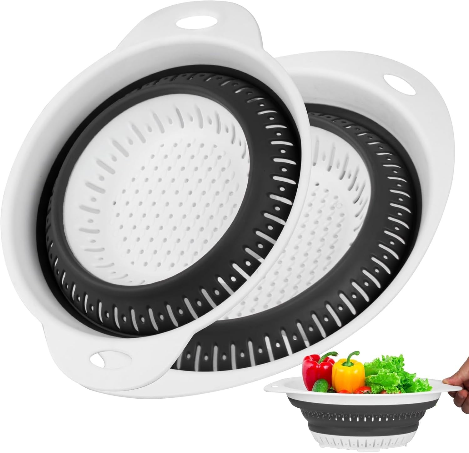Set di 2 Scolapasta Silicone Pieghevole, Colander Setaccio da Cucina