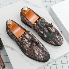 38-46 Men's Tassels Floral Print Slip on Loafers Evening Party Dress Shoes Flats