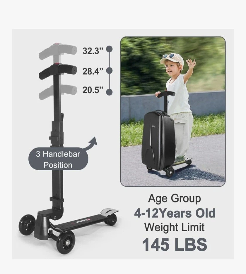 滑板车行李箱4-15岁儿童,可拆卸可折叠4合1儿童行李箱 — 第 3/4 张图片